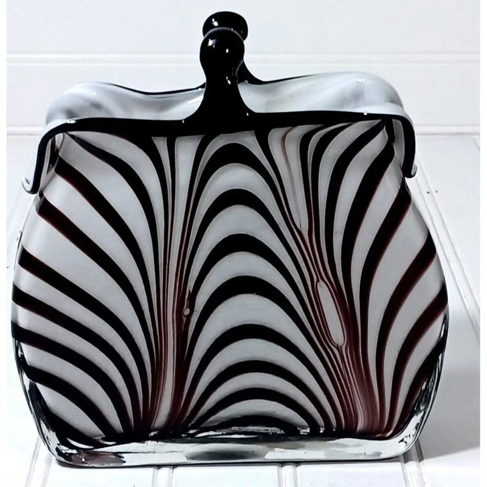 Rare Murano Optical Illusion MCM Vtg Handbag Purse Art Glass Vase Planter 1960s - Picture 5 of 10